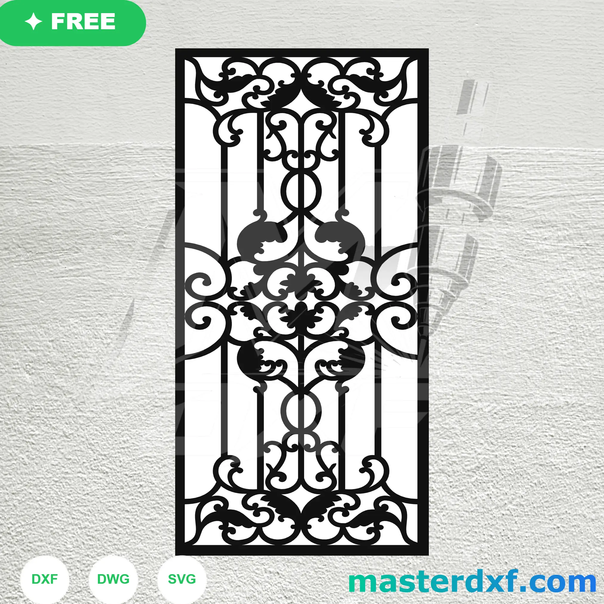 Wrought Iron Vine Gate DXF Design with Vertical Bars DXF File
